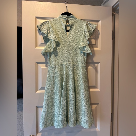 Anthropologie Maeve Mock Neck Lace Mini Dress in Moss Green - Picture 9 of 10